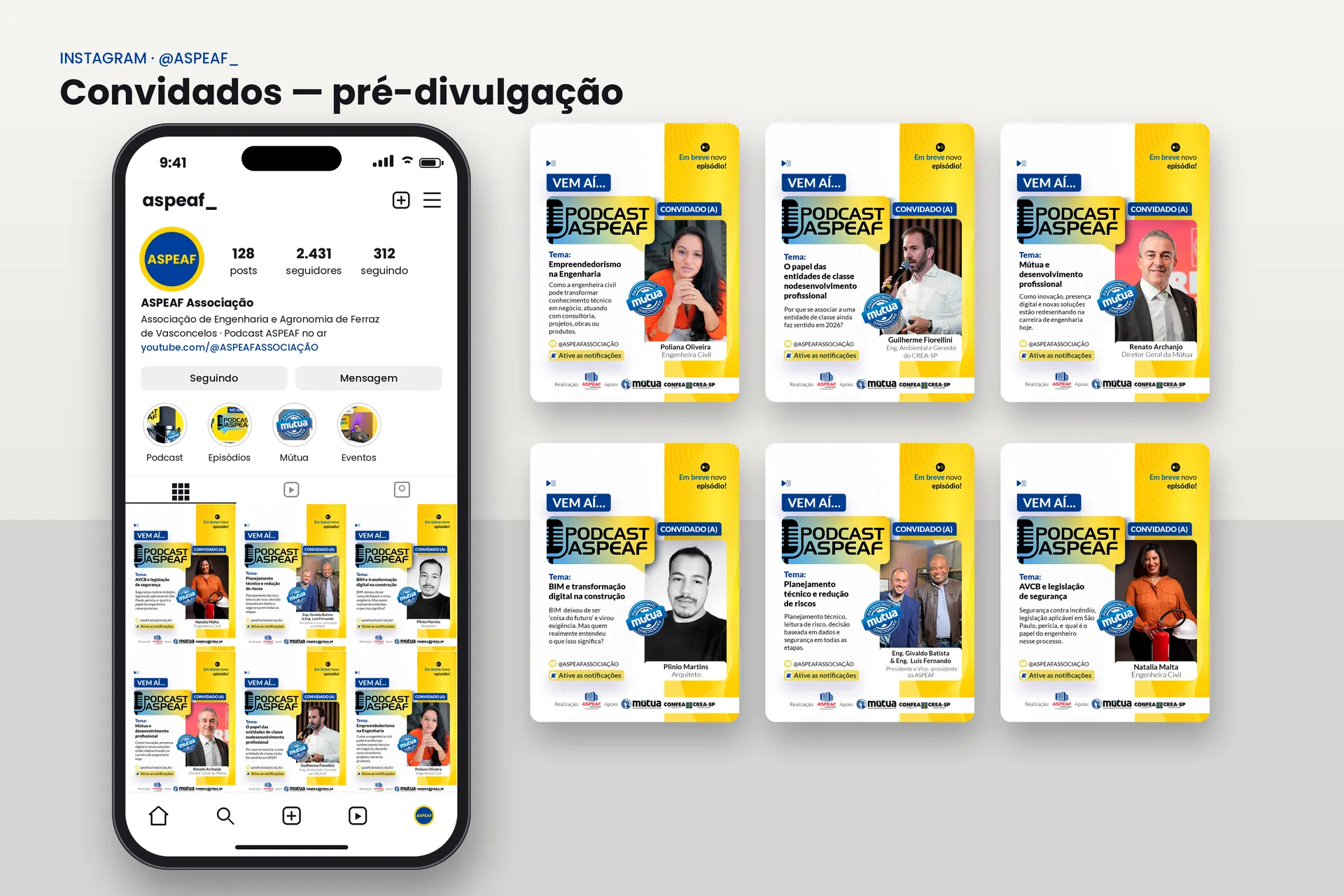 Grade de posts de pré-divulgação com os convidados dos seis episódios