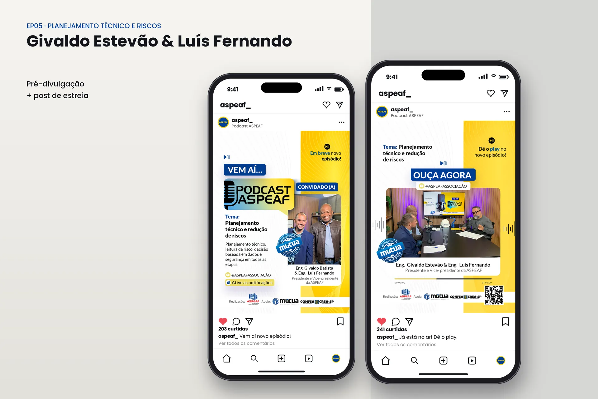Post de feed do episódio com Givaldo Estevão e Luis Fernando