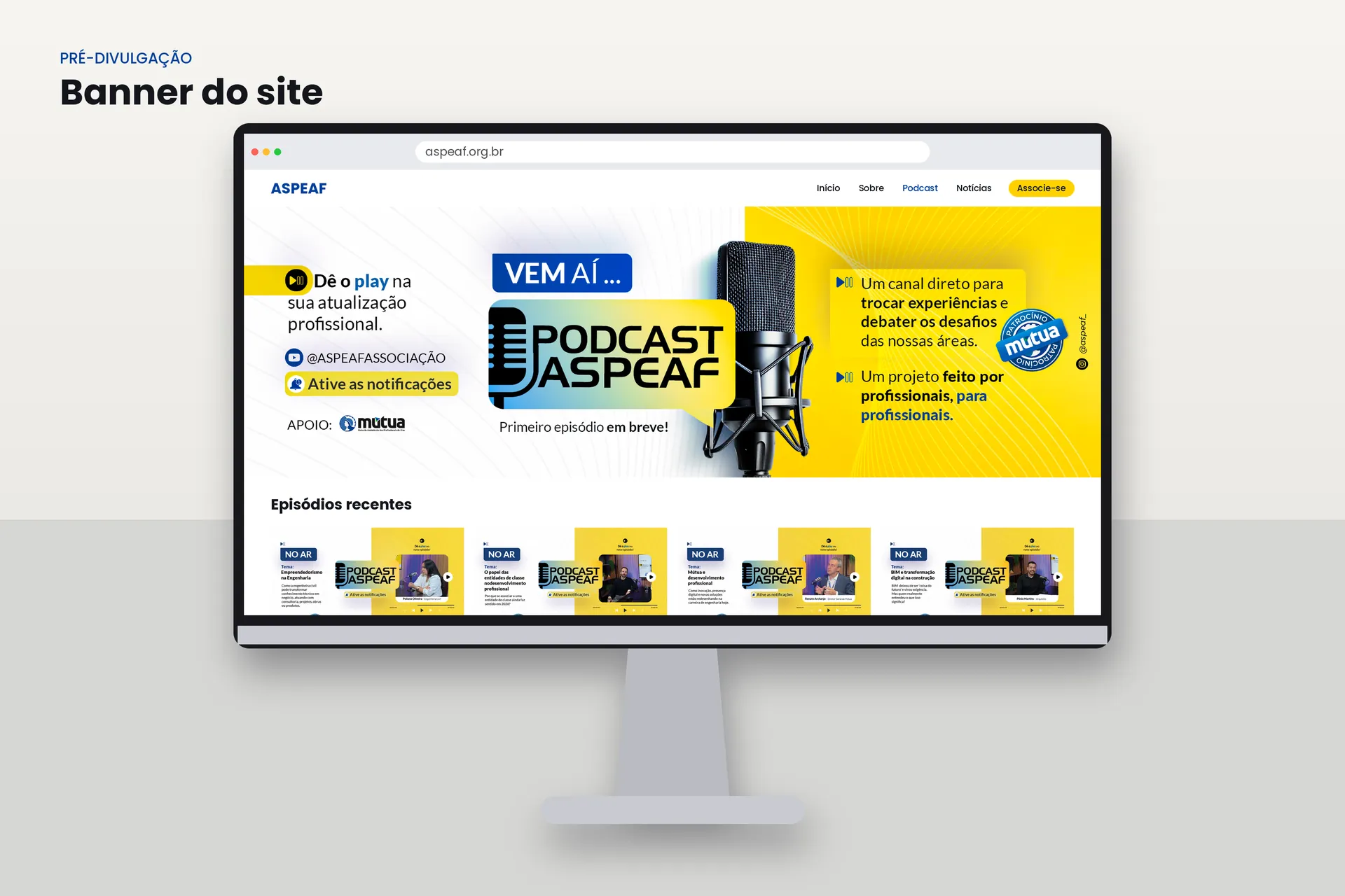 Banner do site na fase de pré-divulgação, com a chamada Vem aí