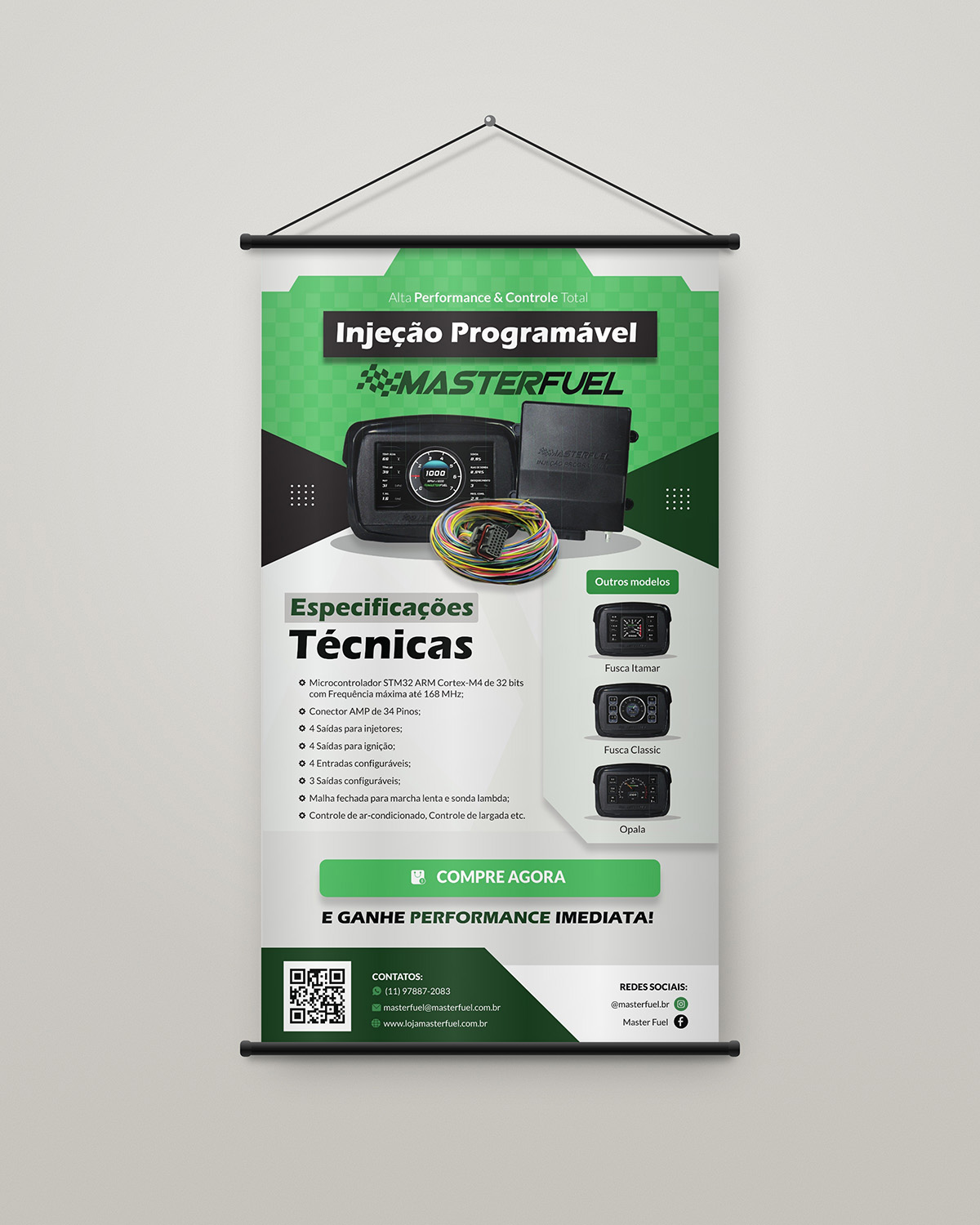 Banner de parede da injeção programável MasterFuel com especificações técnicas
