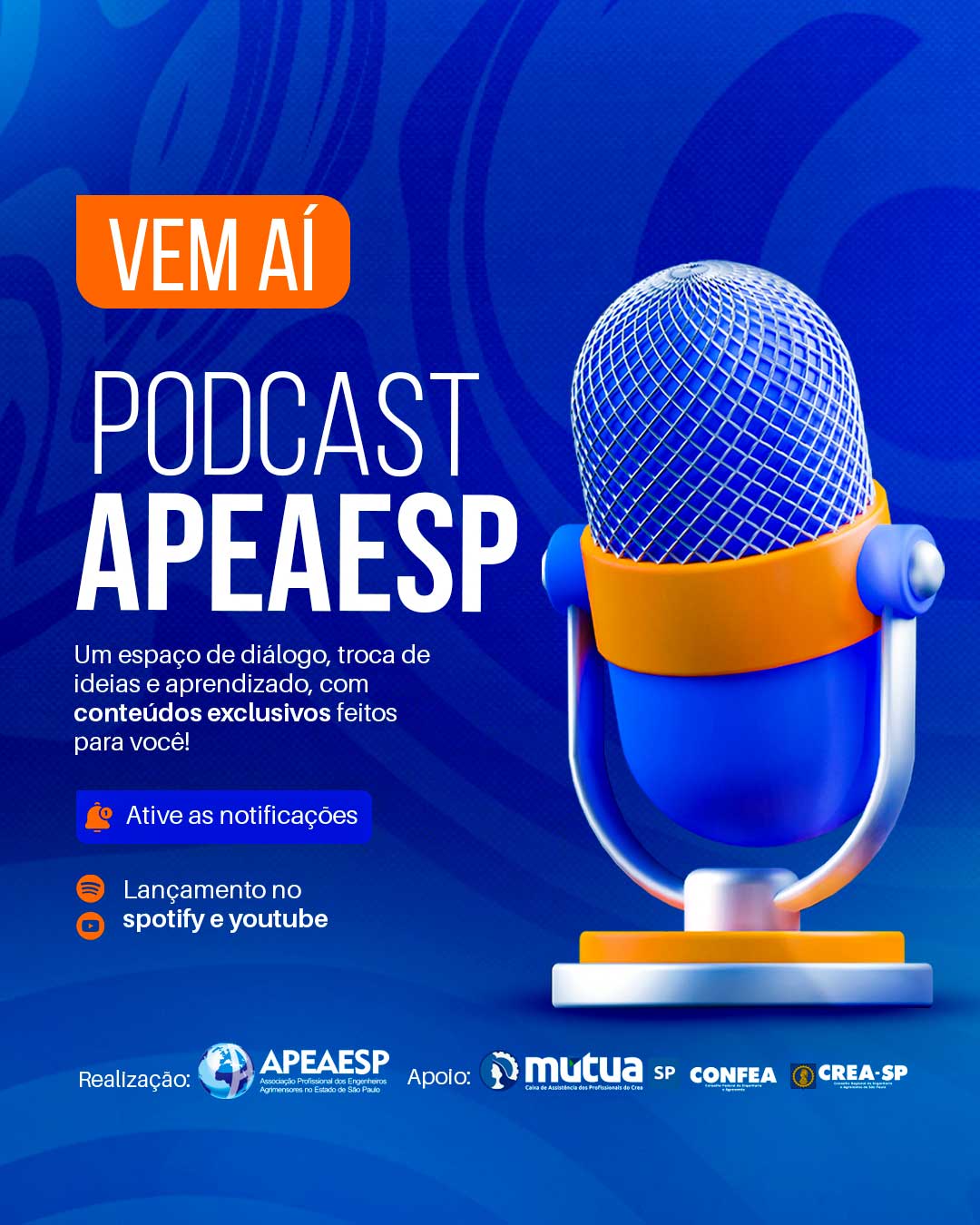 Post de pré-lançamento Vem aí Podcast APEAESP