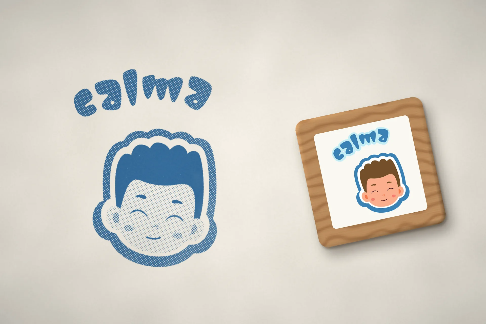 Carimbo da emoção Calma, com o personagem azul