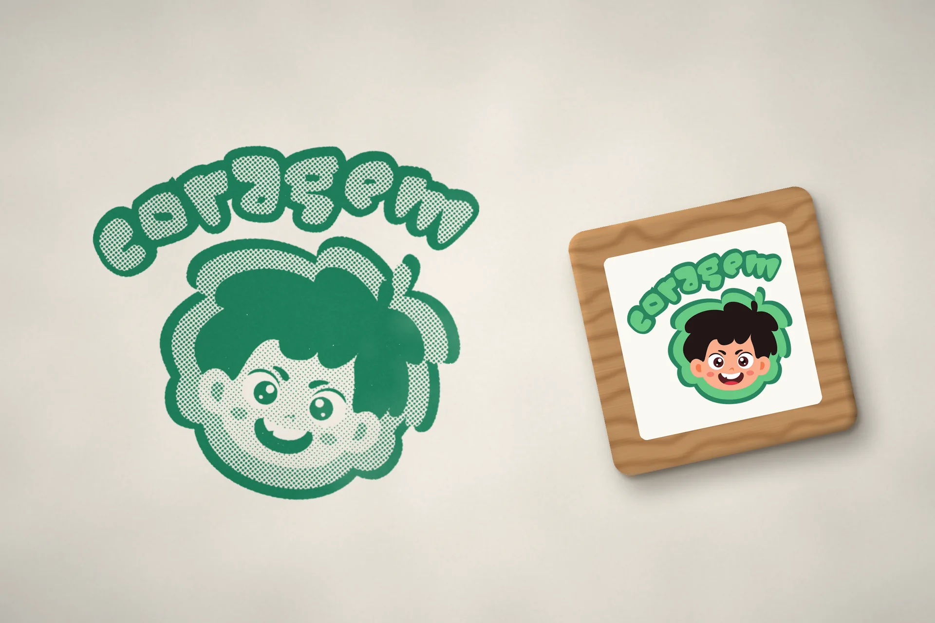 Carimbo da emoção Coragem, com o personagem verde