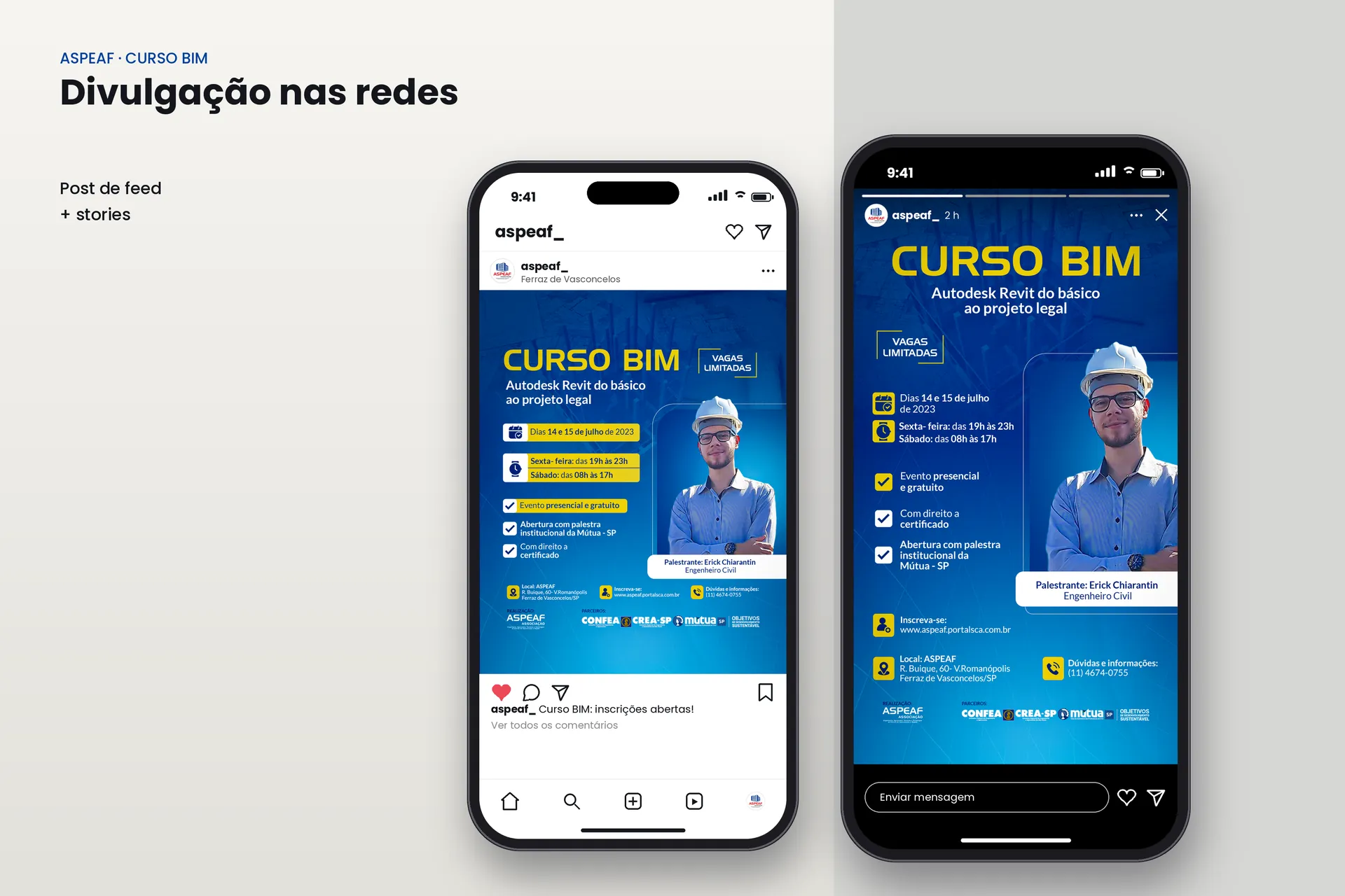 Post e stories de divulgação do Curso BIM