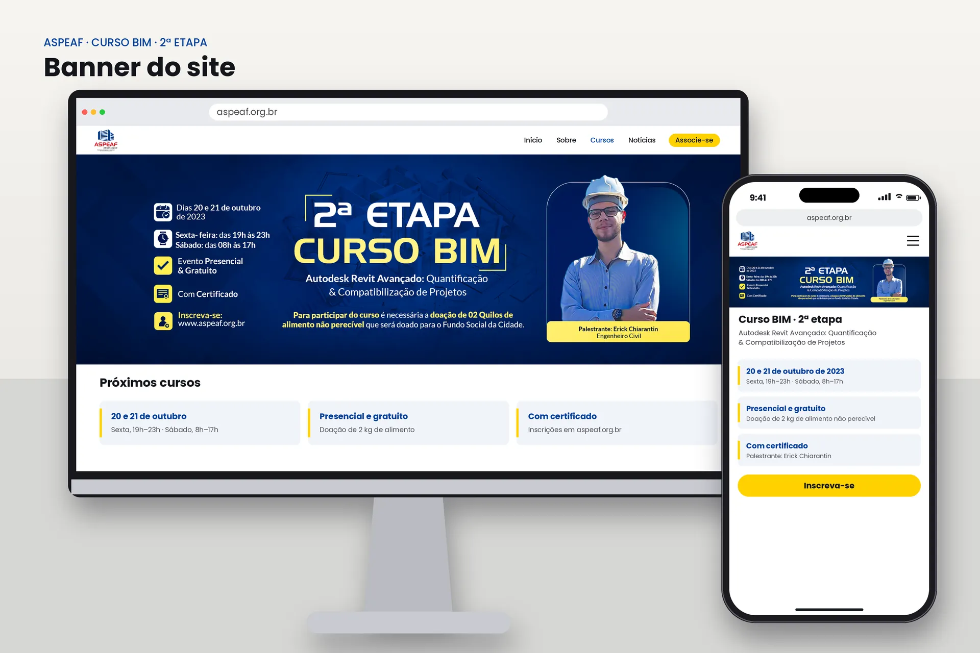 Página do Curso BIM no site, no computador e no celular