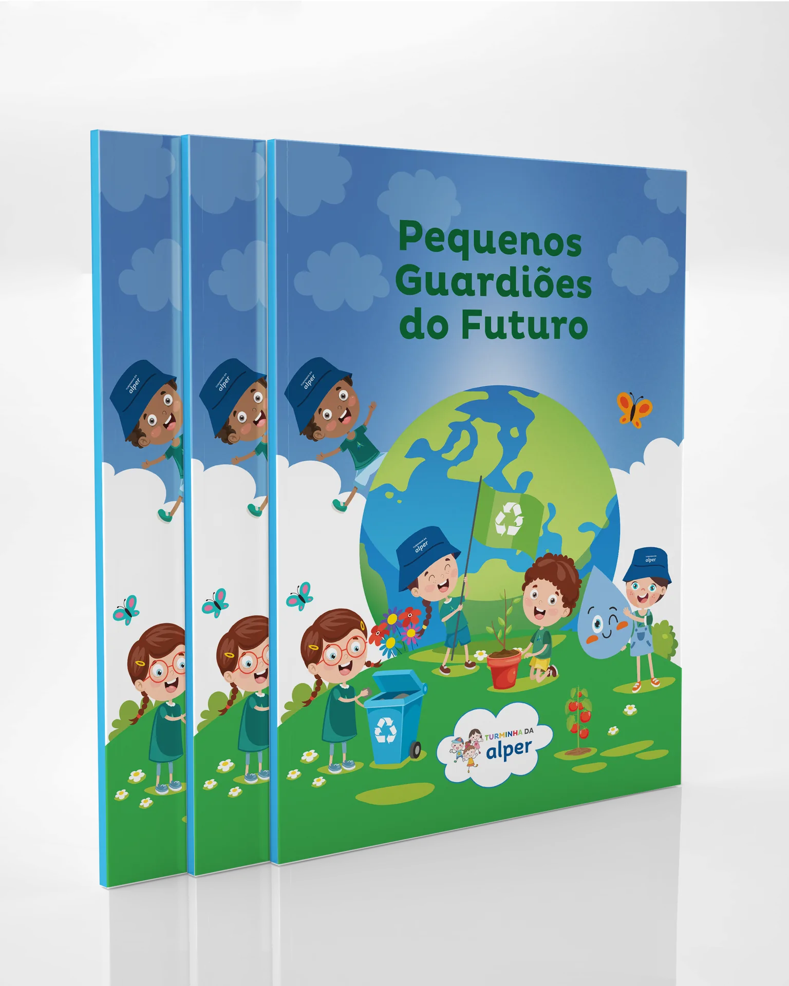 Três exemplares da revista Pequenos Guardiões do Futuro empilhados