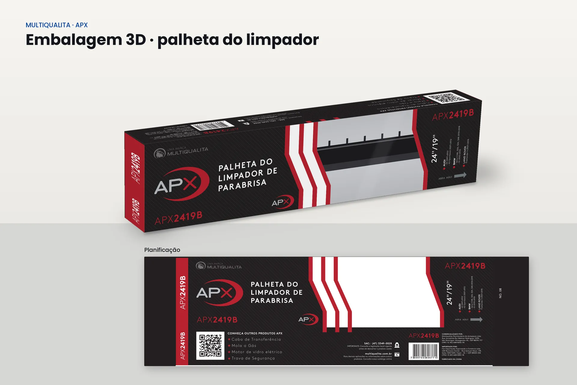 Embalagem da palheta do limpador da APX, montada e planificada