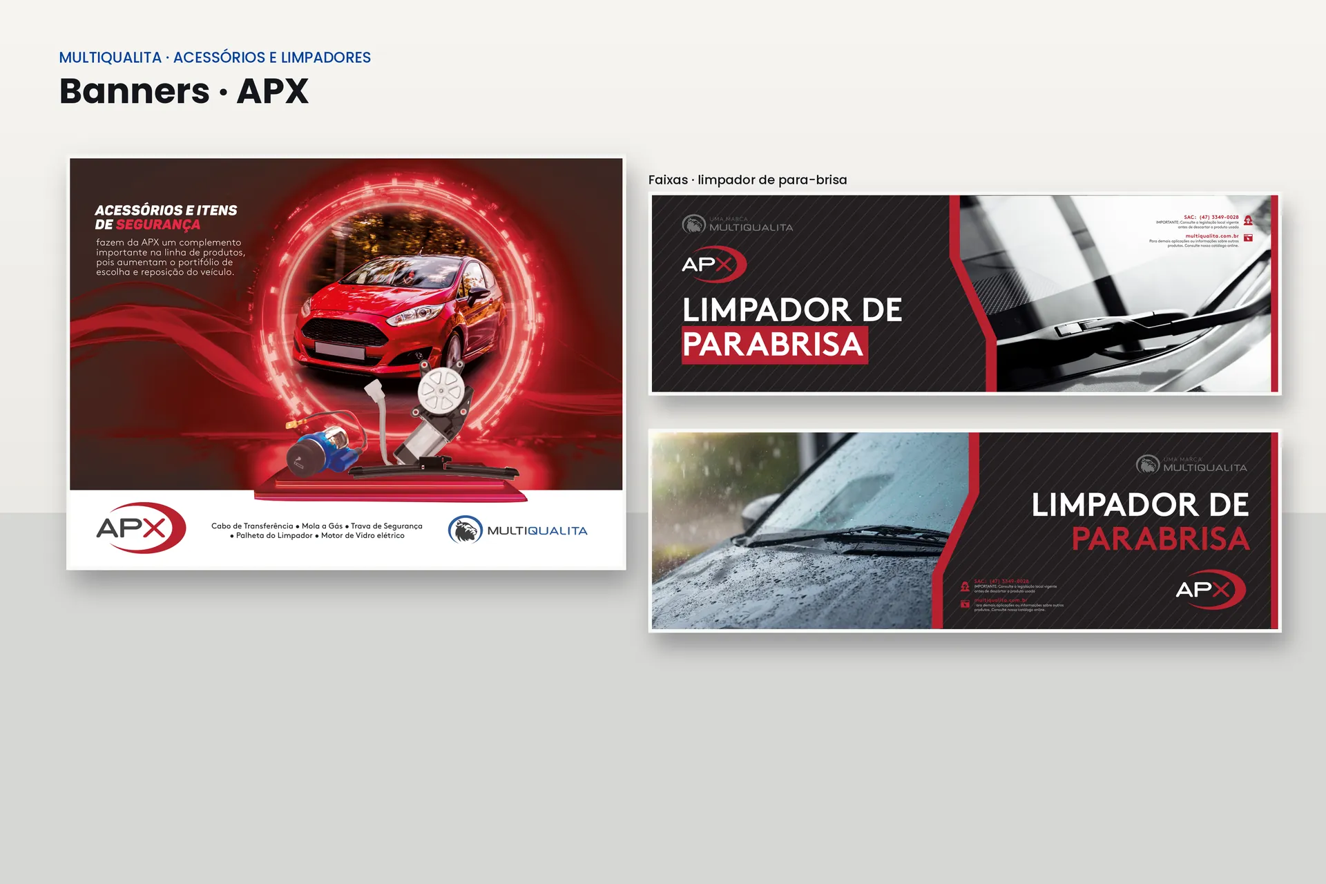 Banners da APX para acessórios e para a linha de limpadores de para-brisa