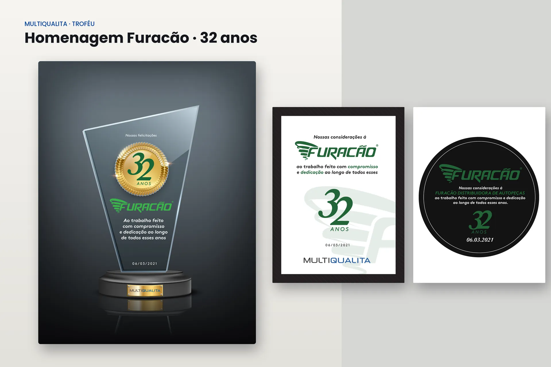 Troféu e placas de homenagem aos 32 anos do Furacão