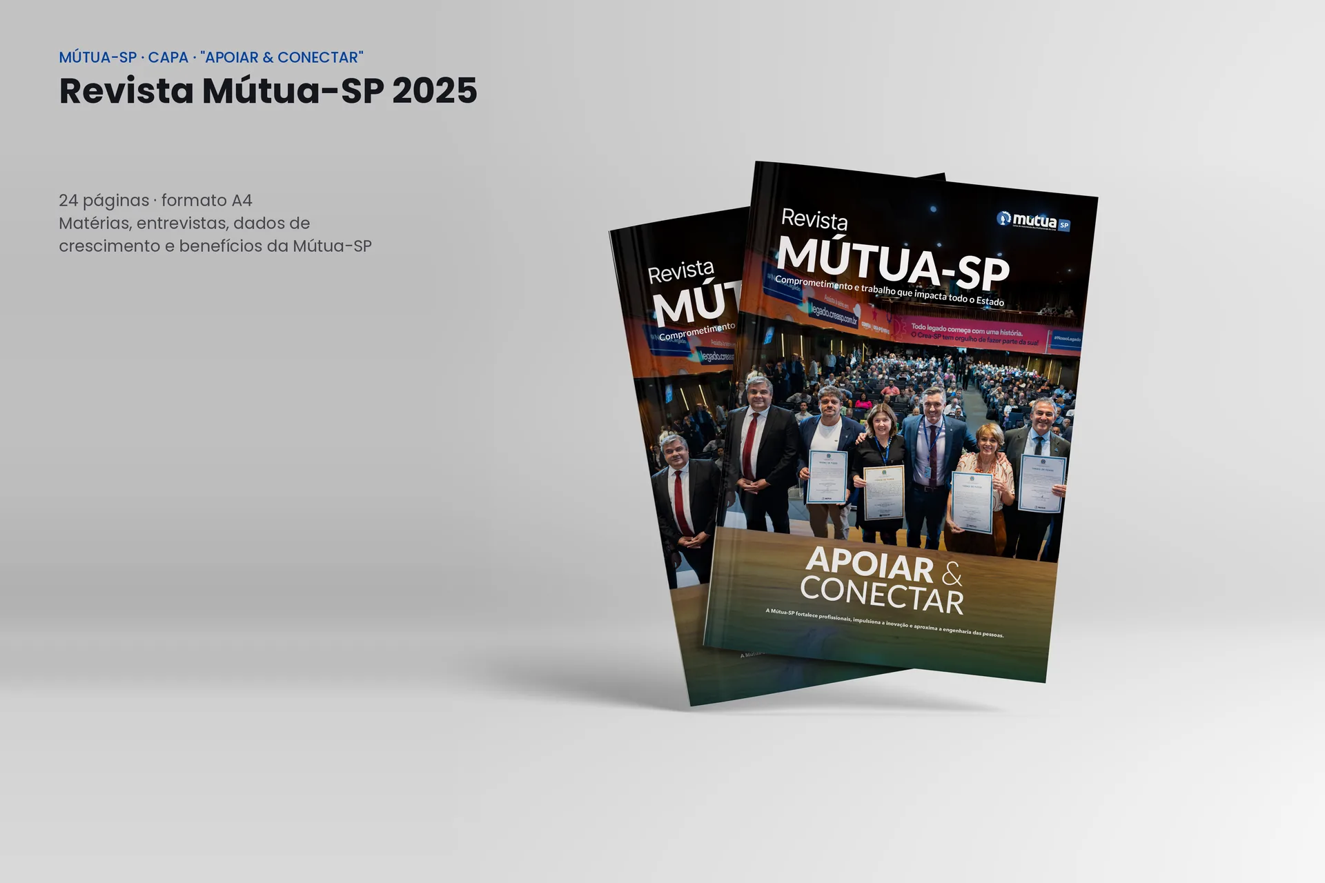 Capa da Revista Mútua-SP 2025, com a chamada Apoiar e Conectar
