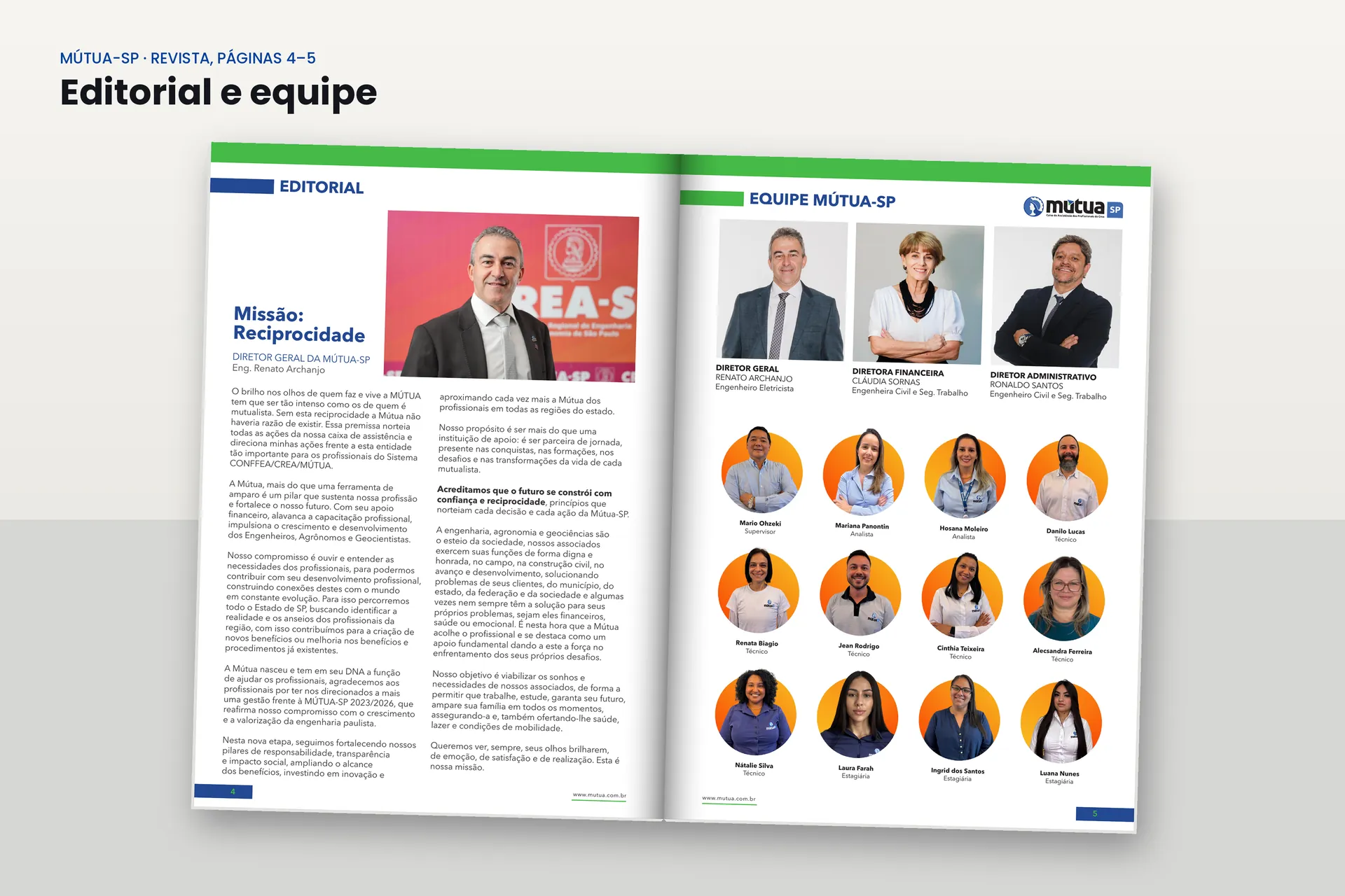 Editorial do diretor geral e a apresentação da equipe Mútua-SP