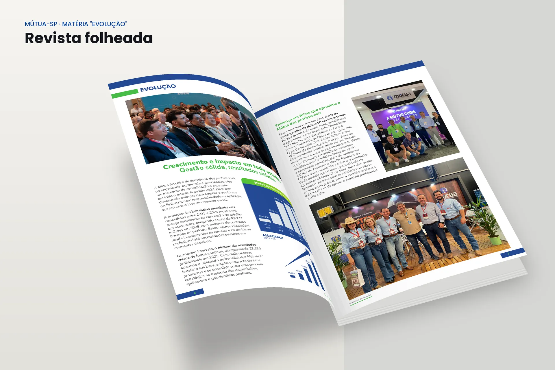 A revista aberta e folheada, na matéria Evolução