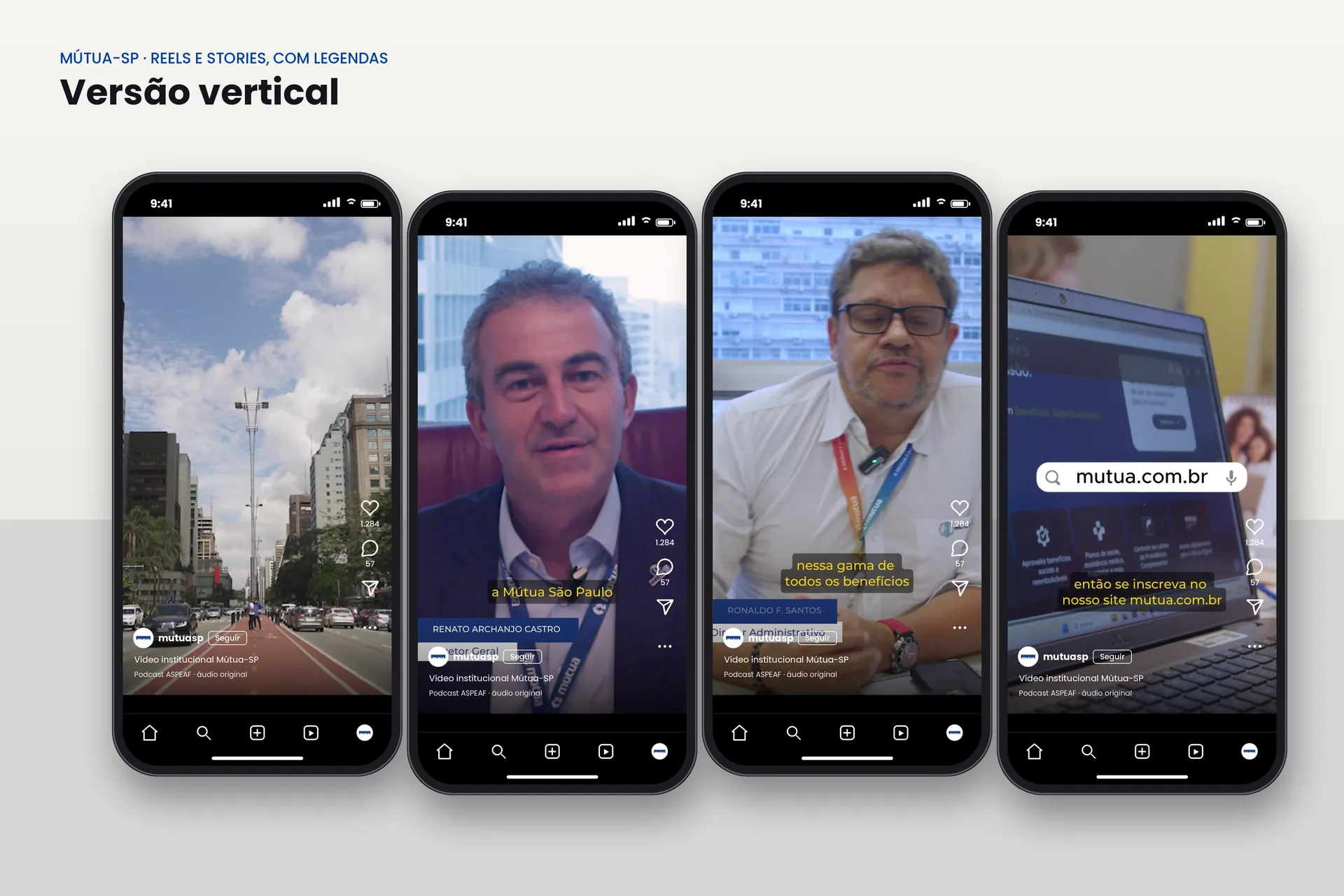 A versão vertical do vídeo, com legendas, em quatro telas de celular
