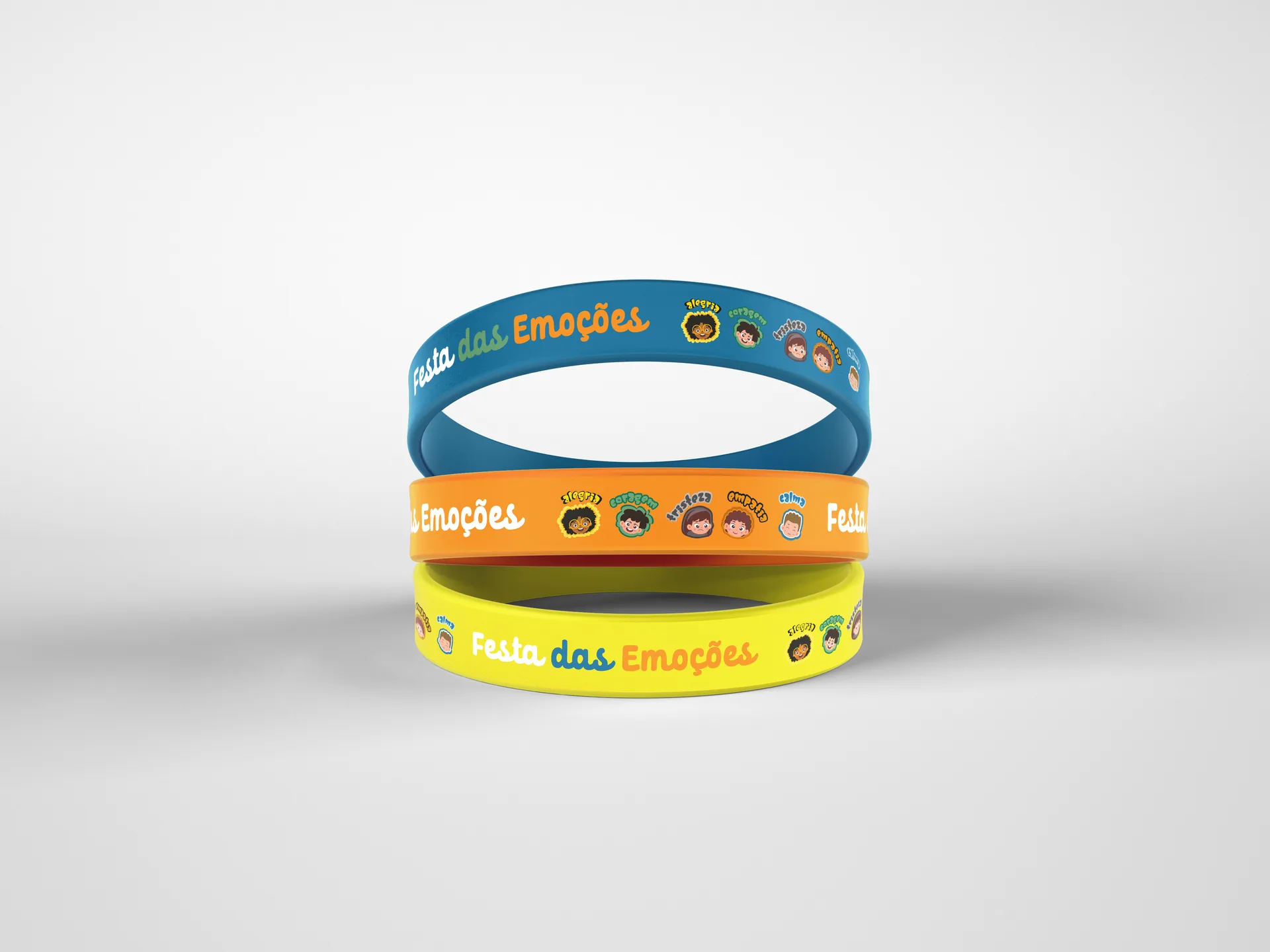 Pulseiras da Festa das Emoções empilhadas