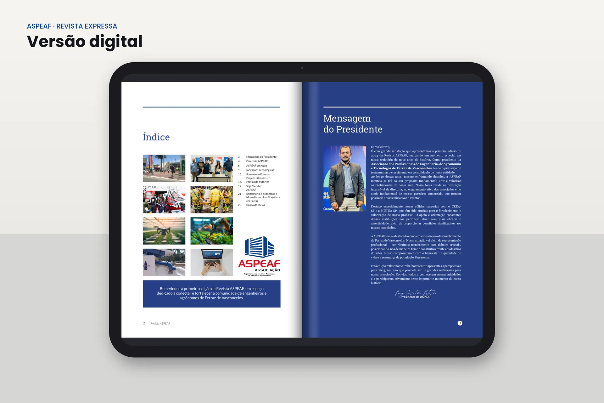 Versão digital da revista, folheada em um tablet