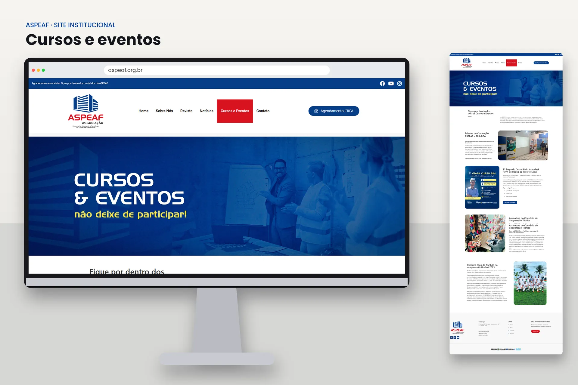Página de cursos e eventos do site da ASPEAF