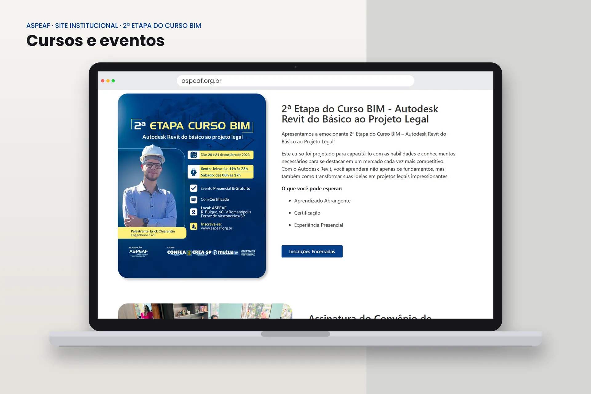 Página de inscrição da segunda etapa do Curso BIM