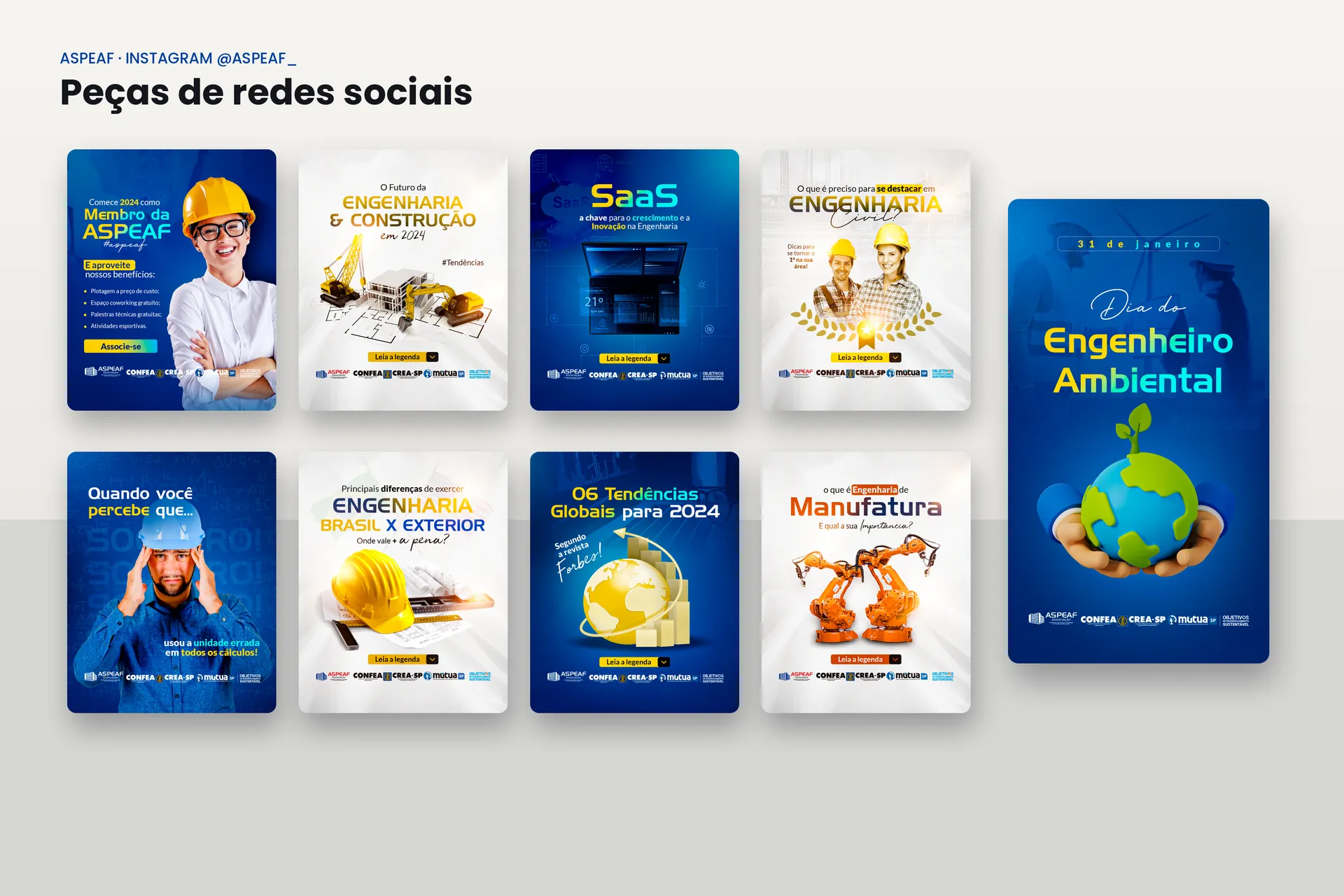 Conjunto de peças de redes sociais da ASPEAF