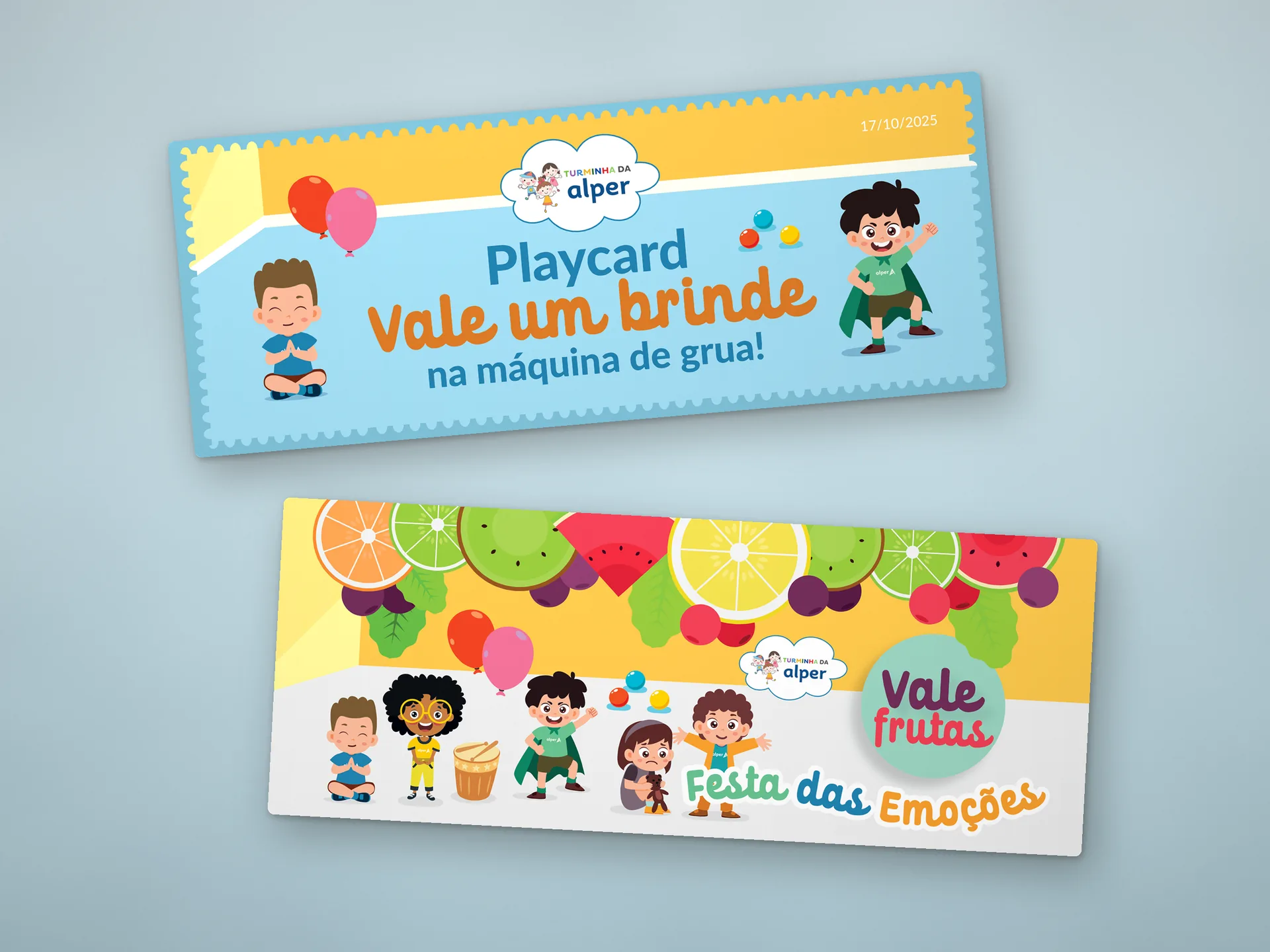 Playcard vale um brinde na máquina de garra e ticket vale frutas