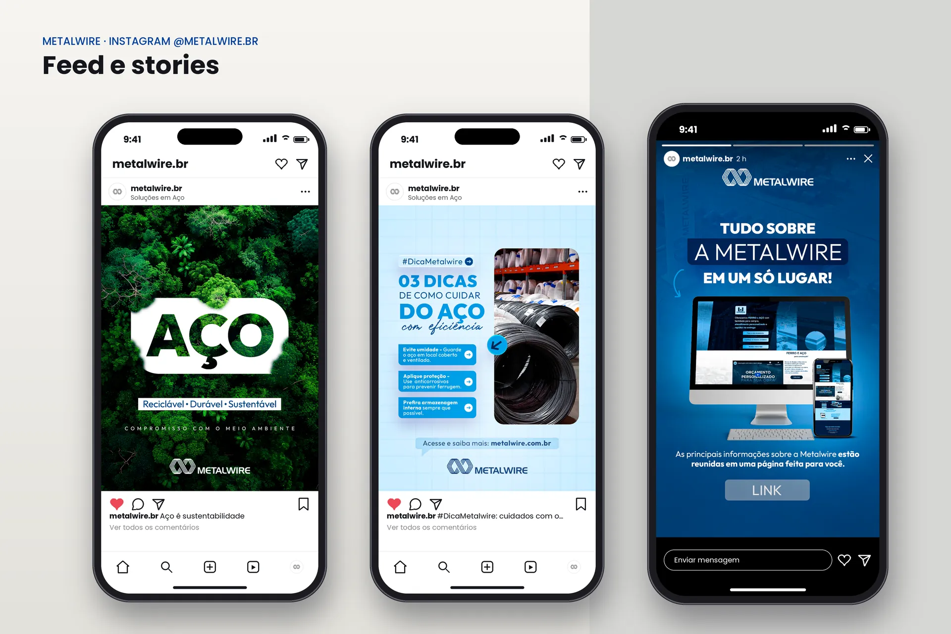 Peças de feed e stories da Metalwire