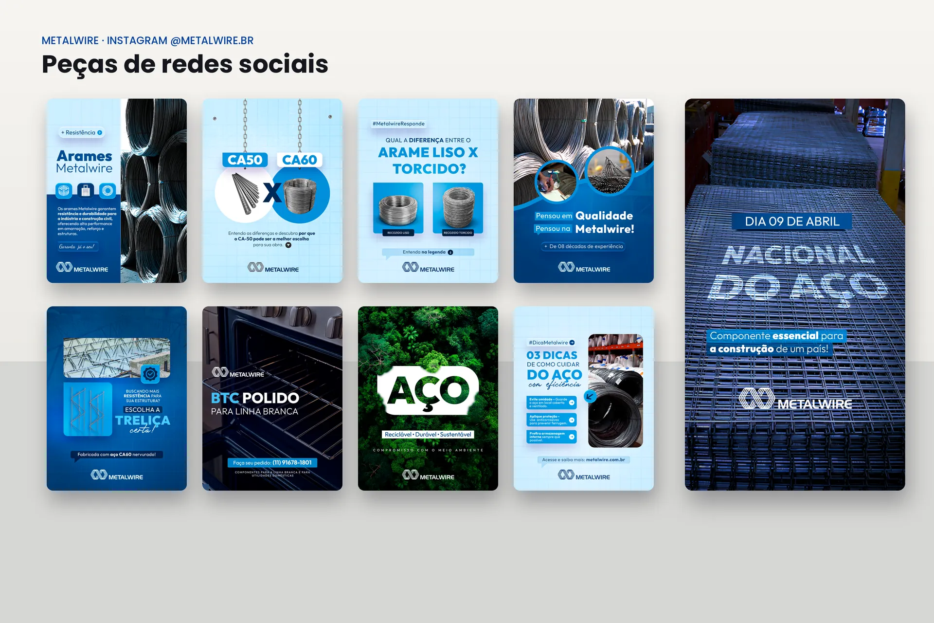 Conjunto de peças de redes sociais produzidas para a Metalwire