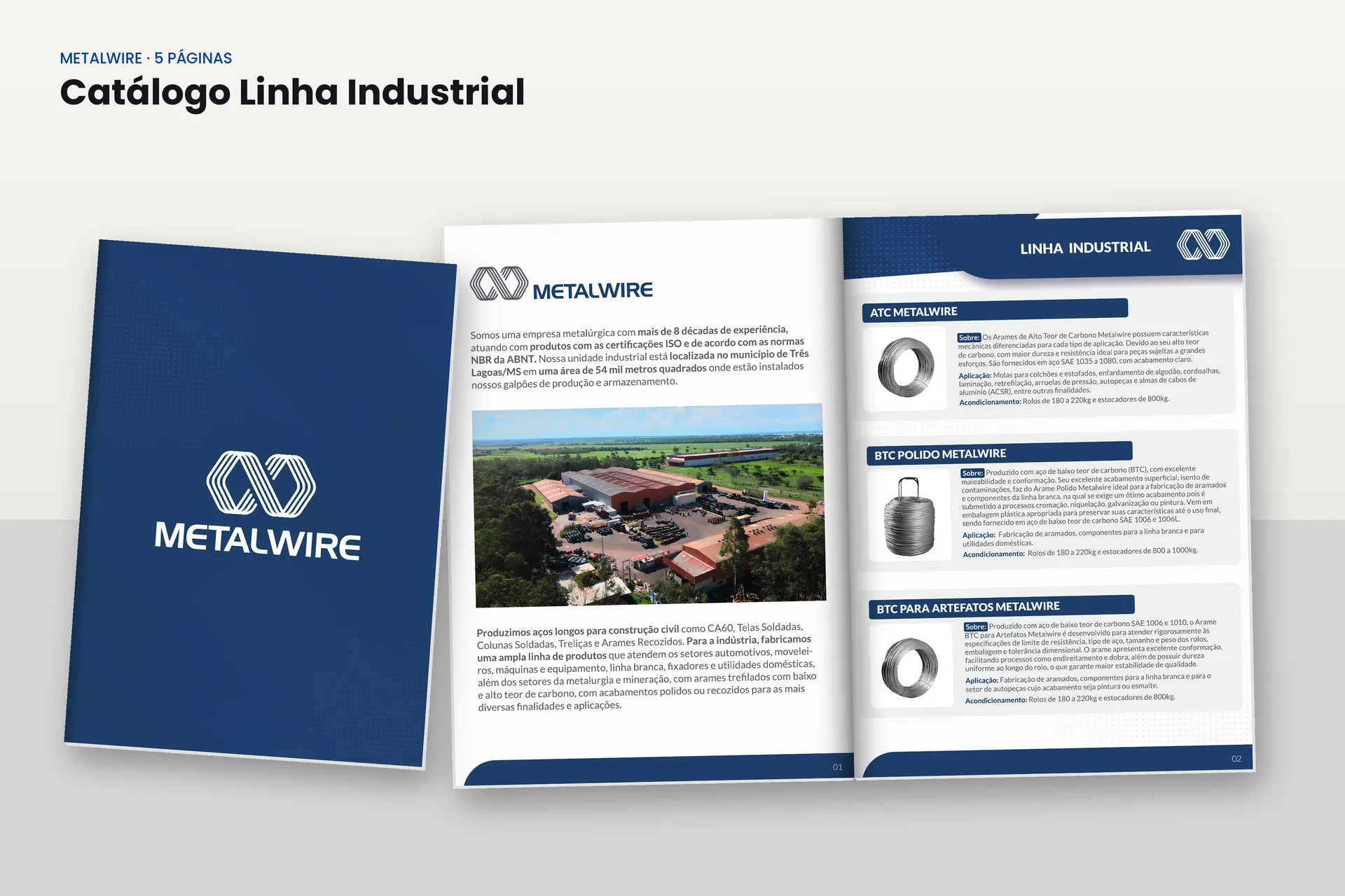 Catálogo da Linha Industrial, 5 páginas, com arames ATC, BTC polido e para fixadores