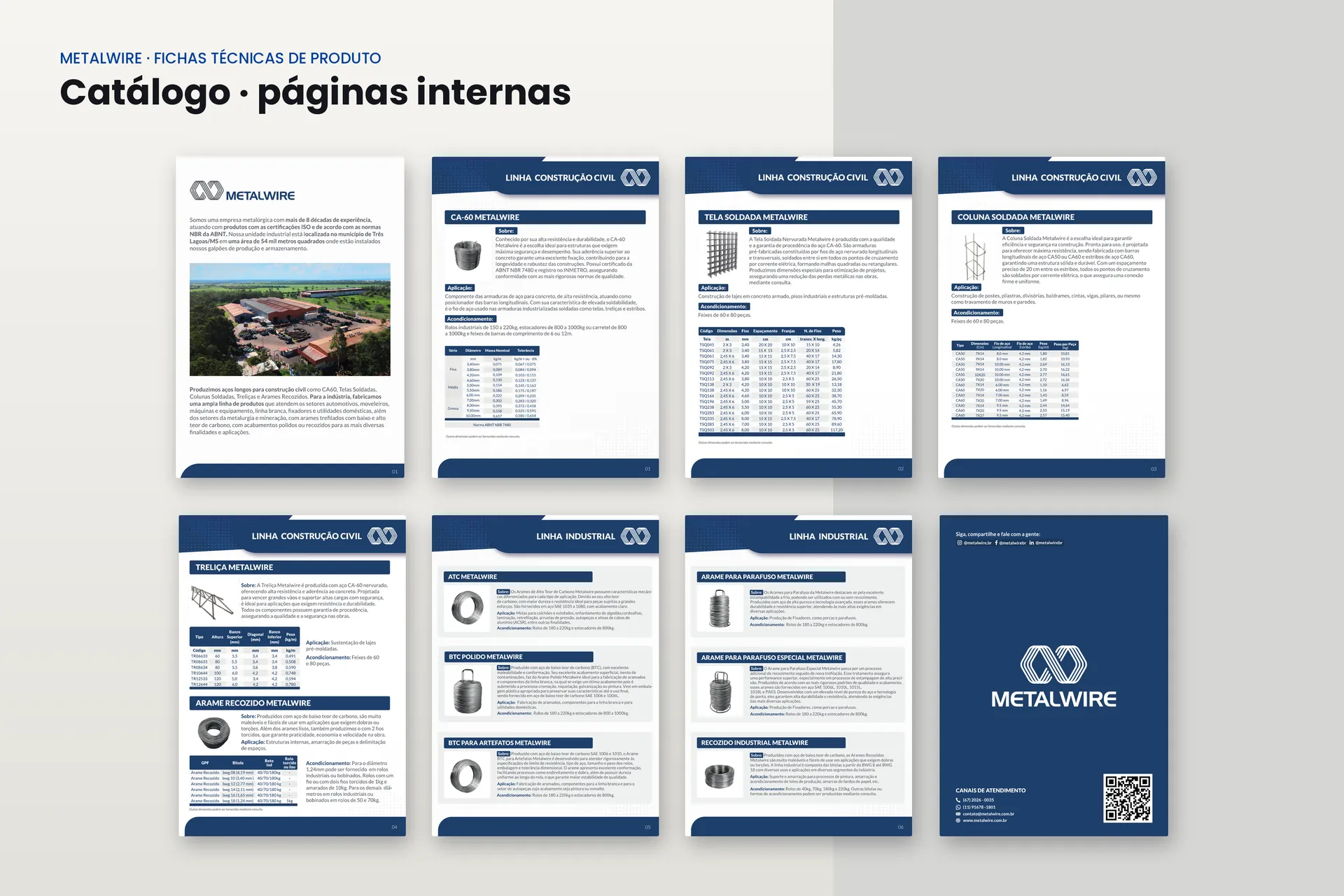 Páginas internas do catálogo, com as fichas técnicas de produto