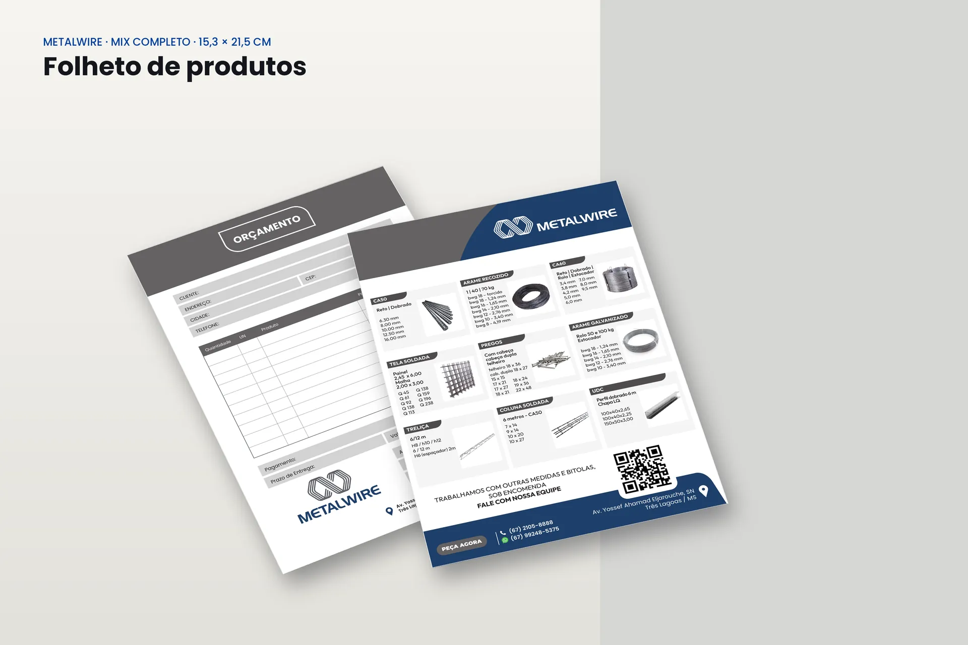Folheto de produtos Metalwire com o mix completo, 15,3 por 21,5 cm