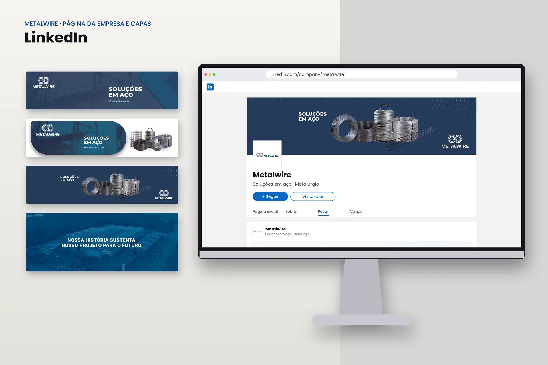 Página da empresa e capas da Metalwire no LinkedIn
